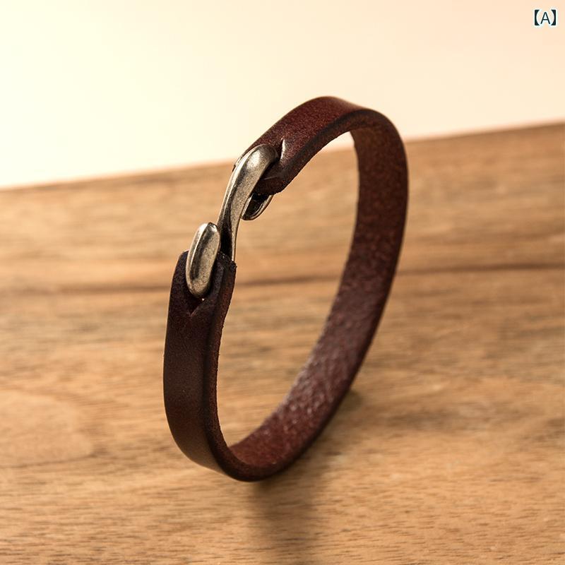 ラグジュアリー ブレスレット シンプル 牛革 ブレスレット 創造的な 個性 レトロ メンズ レディースの パンク ジュエリーギフト