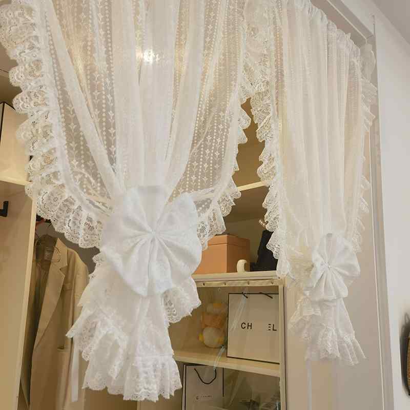 レース カーテン インテリア アメリカ 蓮の葉 レトロ カーテン ガーゼ 寝室の バルコニーの 装飾 自己 ..