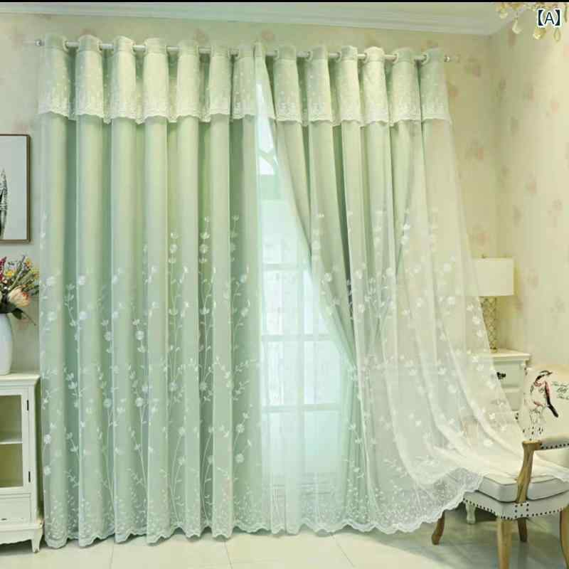 レース カーテン インテリア 完成 した 刺繍 布 ガーゼ 二 重層 ヨーロピアン シェーディング プリンセ..