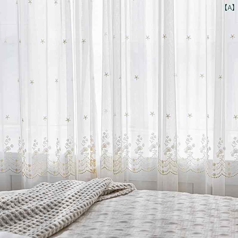 レース カーテン インテリア 高級 水溶性 刺繍 カーテン ガーゼ スタイル 寝室 バルコニー サンシェー..