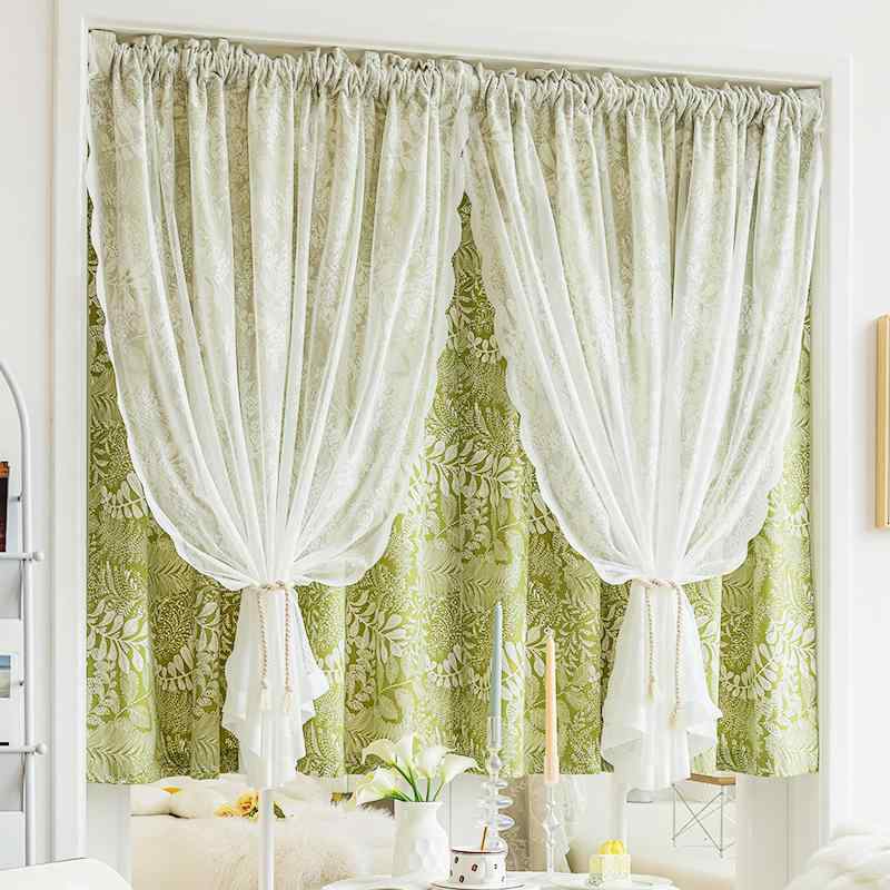 レース カーテン インテリア 田園 風の グリーンの さわやか フランスの レトロ ダブル レース カーテ..