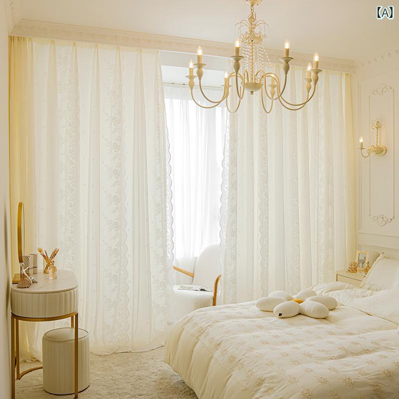 レース カーテン インテリア フレンチ ダブル レース カーテン ガーゼ 一 体型 クリーム スタイル リビ..