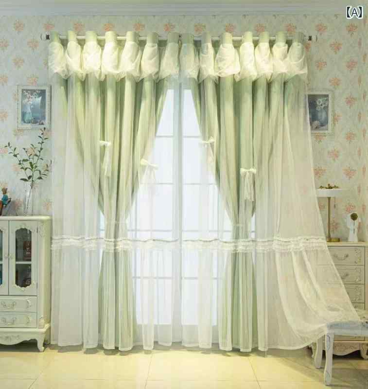 レース カーテン インテリア 韓国 クリーム 二 重 ガーゼ カーテン 統合 寝室の 女の子 遮 光 ベイ ウ..