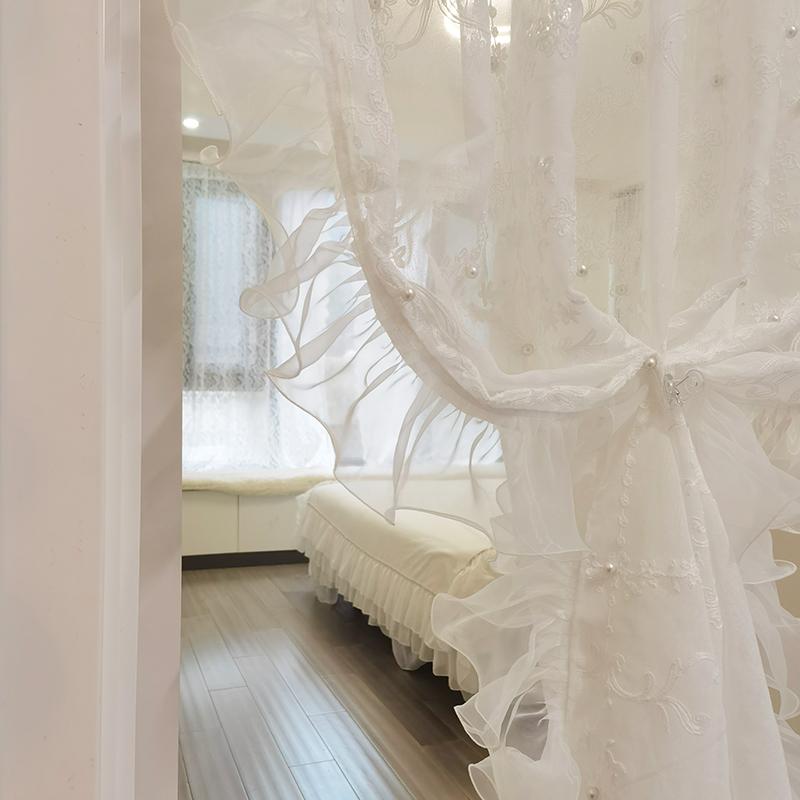 レース カーテン インテリア フレンチ ロココ調 パール 糸の ドア カーテン 間仕切り 蓮の葉の 縁 菌類..