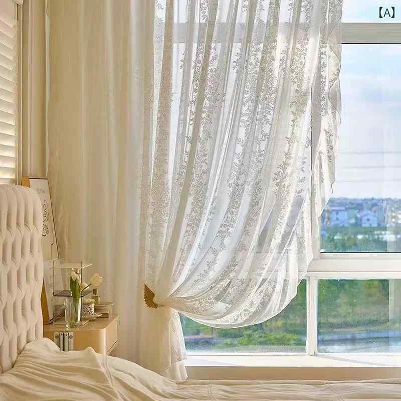レース カーテン インテリア フランスの ロココ調 二 重 ガーゼ カーテン 白い レースの 寝室 美容院 ..