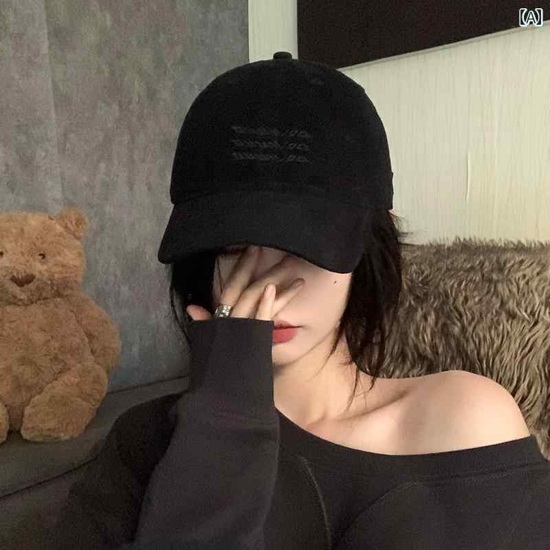 レディース ベースボール キャップ レディース 春夏 黒の ダックビル 帽子 韓国 つばが 広く 顔を 見せる 大きい 頭囲 小さい 野球帽 サンバイザー