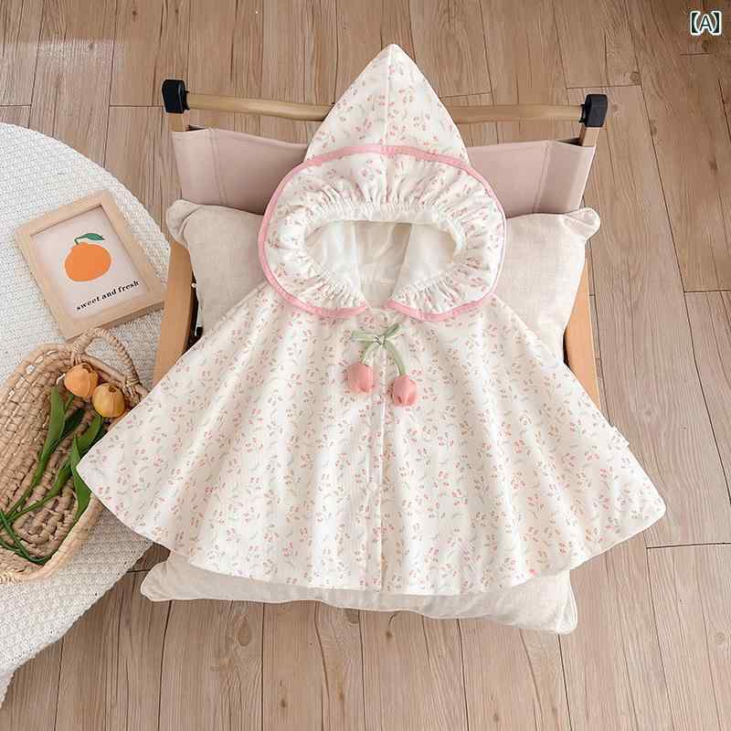 ケープ ベビー マント ベビー ケープ 春服 お出かけ用 フード付き 防風 女の子 赤ちゃん用 春 スタイル..