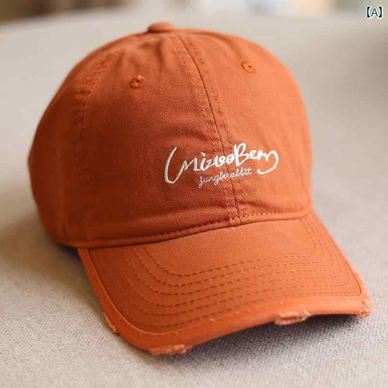 レディース ベースボール キャップ アメリカン レトロ ディストレス トホール ベースボール キャップ。 男女兼用。 春夏 ファッション キャップ。の ヒップ ホップ ハット。