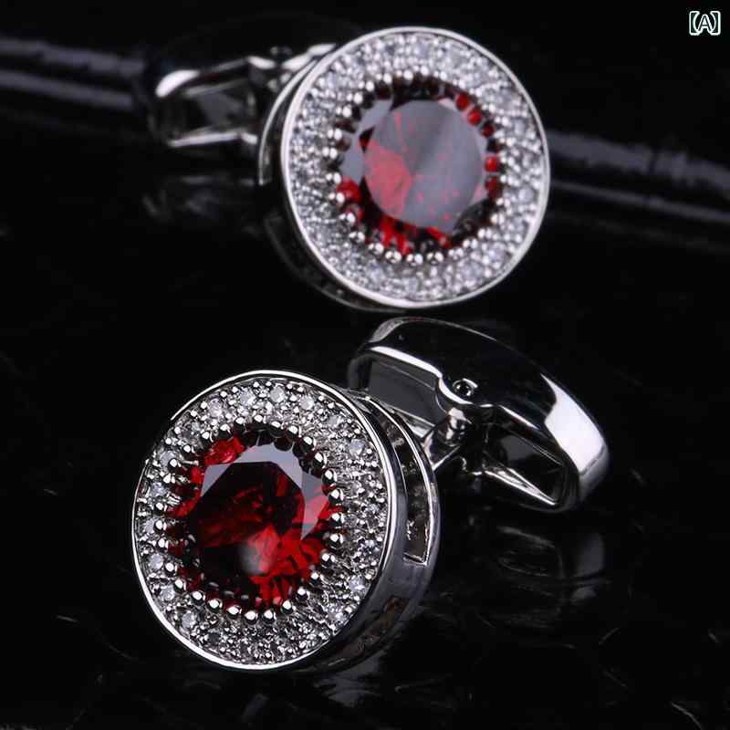 カフスボタン メンズ ワンポイント ギフト ボックス入り ハイエンド フランス メンズ カフ スタッド シャツ カフス レディース バーガンディ クリスタル フ...