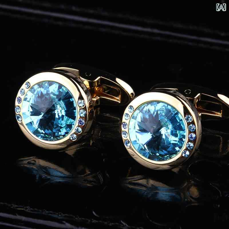 カフスボタン メンズ ワンポイント フレンチ シャツ スカイブルー クリスタル カフス カフ ネイル メンズ ビジネス ボタン メンズおよび レディース ギフト...