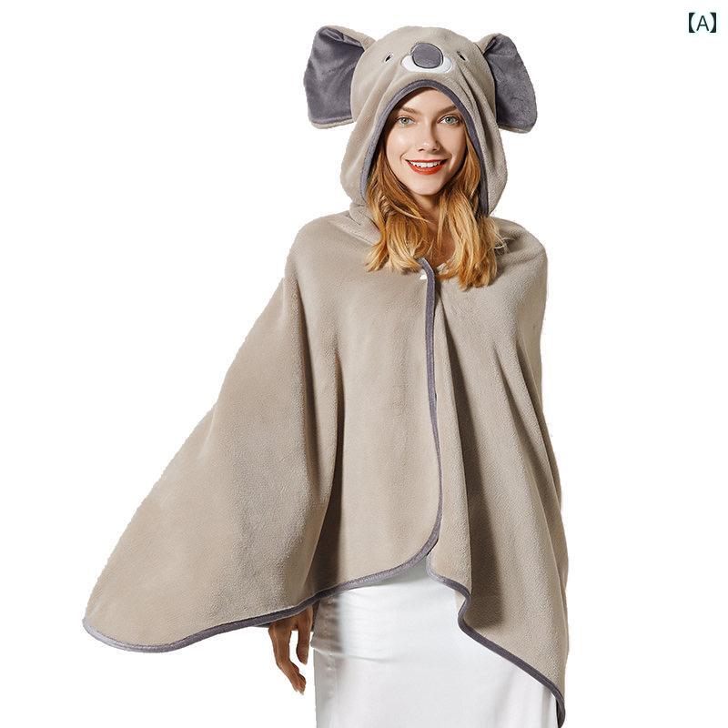 かわいい 着る毛布 SOFTITEXの かわいい フード付き ショール ブランケット 柔らかくて マント 学生 教..