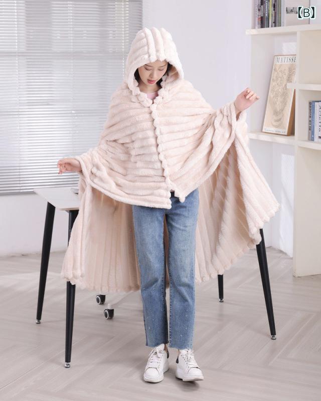 かわいい 着る毛布 無地の 厚手 昼寝用 ブランケット 学生用 ショール フード付き ...