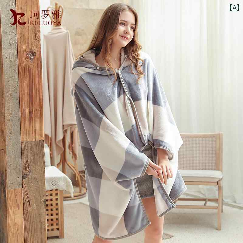 かわいい 着る毛布 春秋用の シングルの 暖かい コーラル フリースの な ショール ブランケット オフィ..