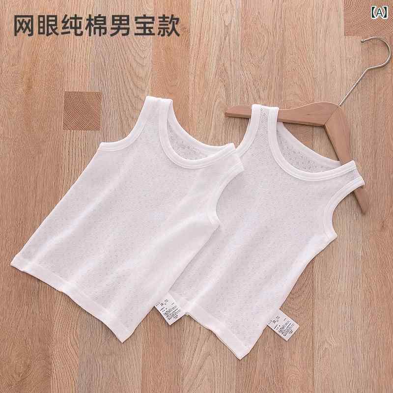 キッズ トップス シンプル 春夏 薄手 オール ホワイト 子供用 コットンベスト 2枚 セット。 男の子と ..