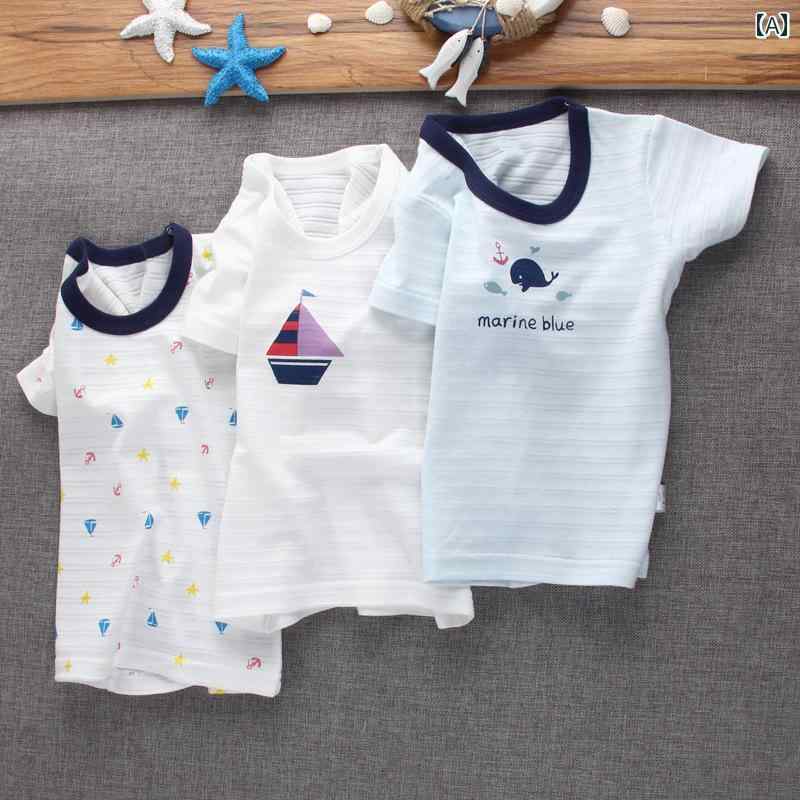 Shirts - キッズ トップス シンプル ベビー 男の子と 女の子 夏用 半袖 Tシャツ 薄手 竹 綿の ぴったり フィット ベスト パジャマ
