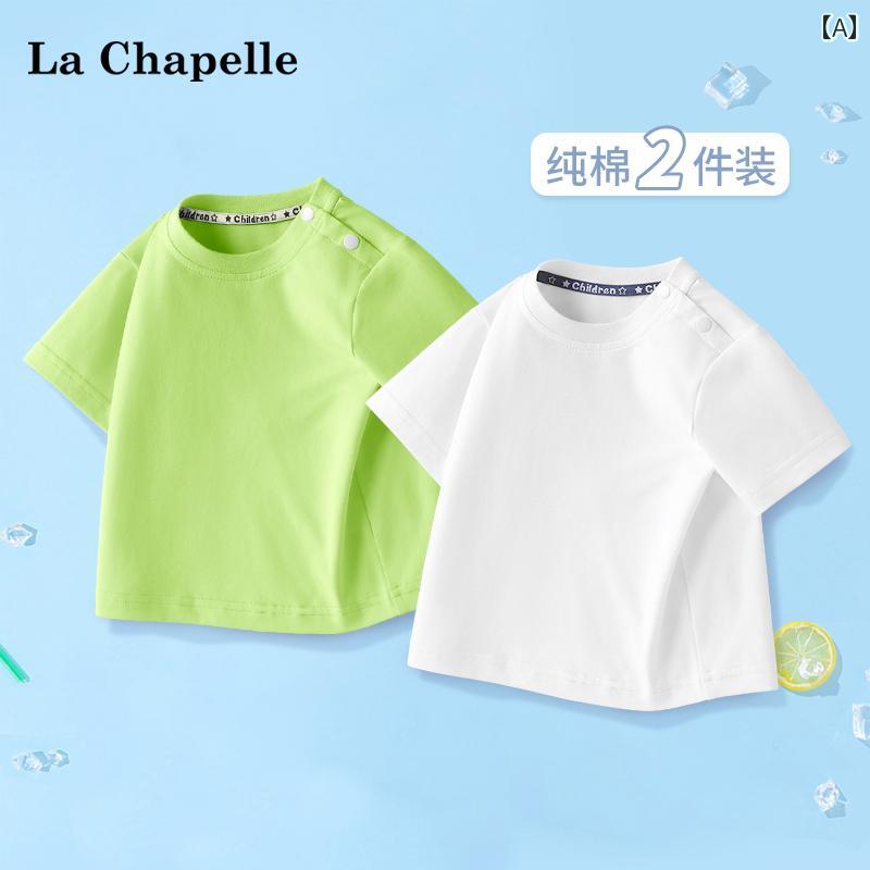 キッズ トップス シンプル La Chapelle 男の子用 半袖 Tシャツ 夏用新 スタイル 女の子用 ベビー 無地 ..
