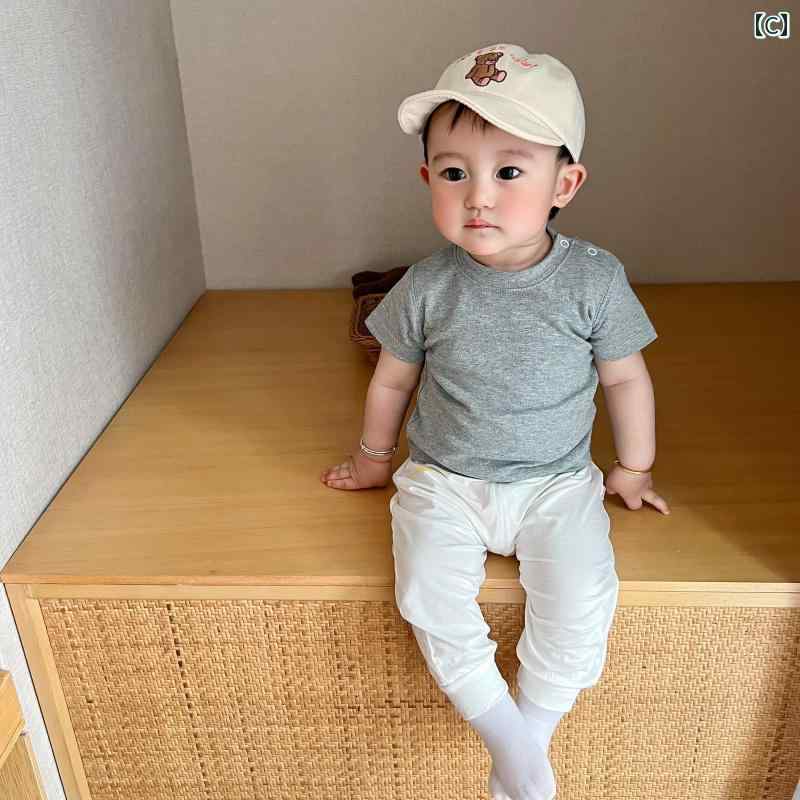 キッズ トップス シンプル ベビー コットン 半袖 子供用 万能 ラウンドネック ボトム スタイリッシュ ホワイト トップス Tシャツ 夏 無地