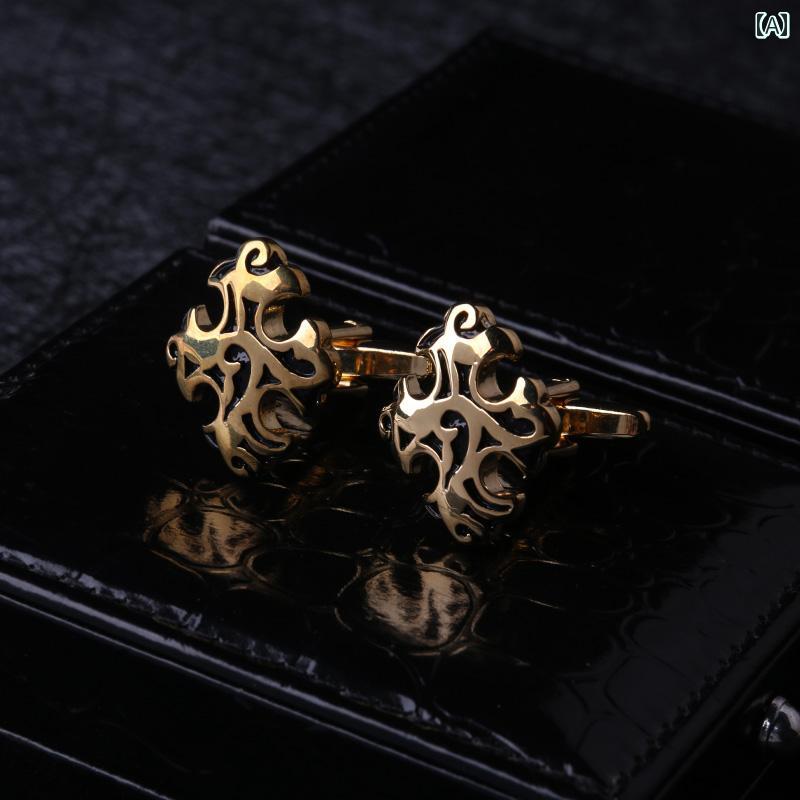 カフスボタン メンズ ワンポイント Lieshang レトロ ゴールド パターン カフス メンズ フレンチ シャツ..