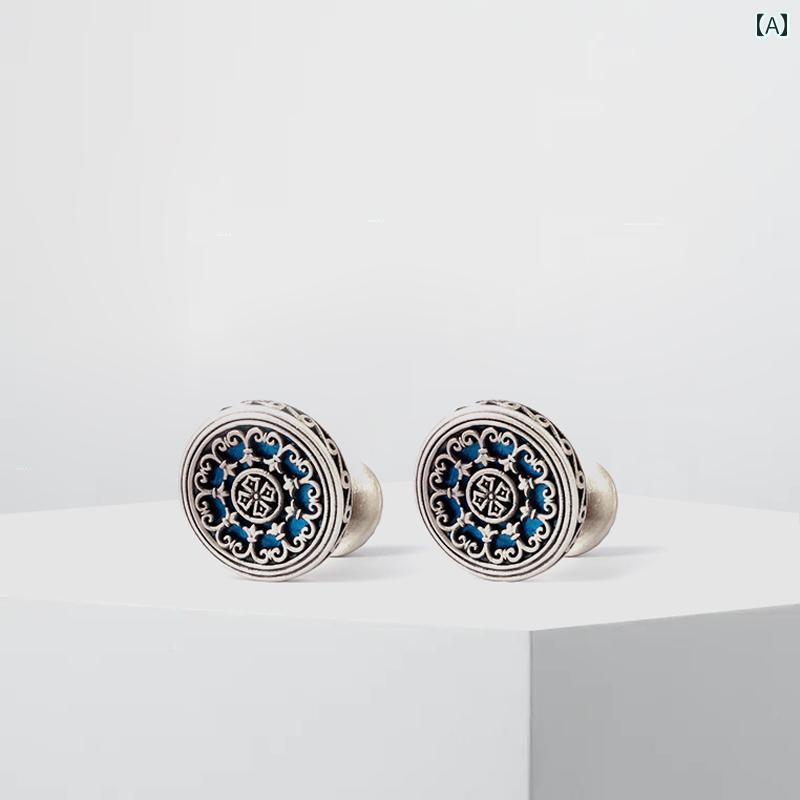 カフスボタン メンズ ワンポイント マシ ドゥ レトロ シルバー バロック 手 彫り フレンチ カフスボタ..