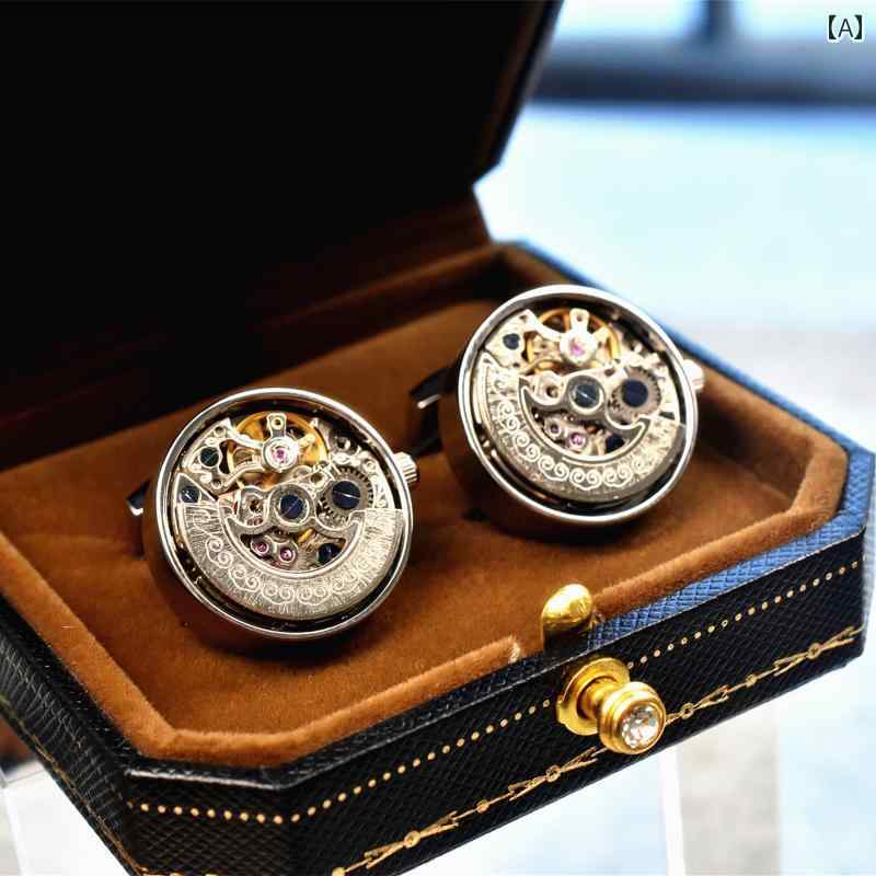 カフスボタン メンズ ワンポイント MAGUOLO トゥールビヨン 機械式 ムーブメント カフスボタン ファッ..