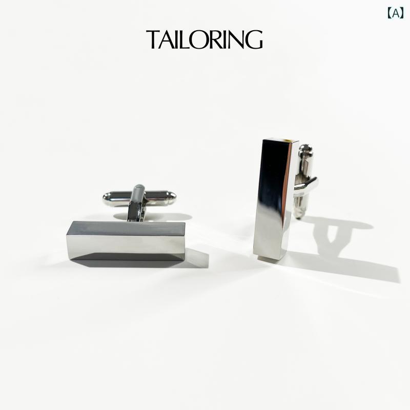 カフスボタン メンズ ワンポイント カフスボタン 無地 光沢 メタルシリーズ 長方形 幾何学的 紳士用 軽..