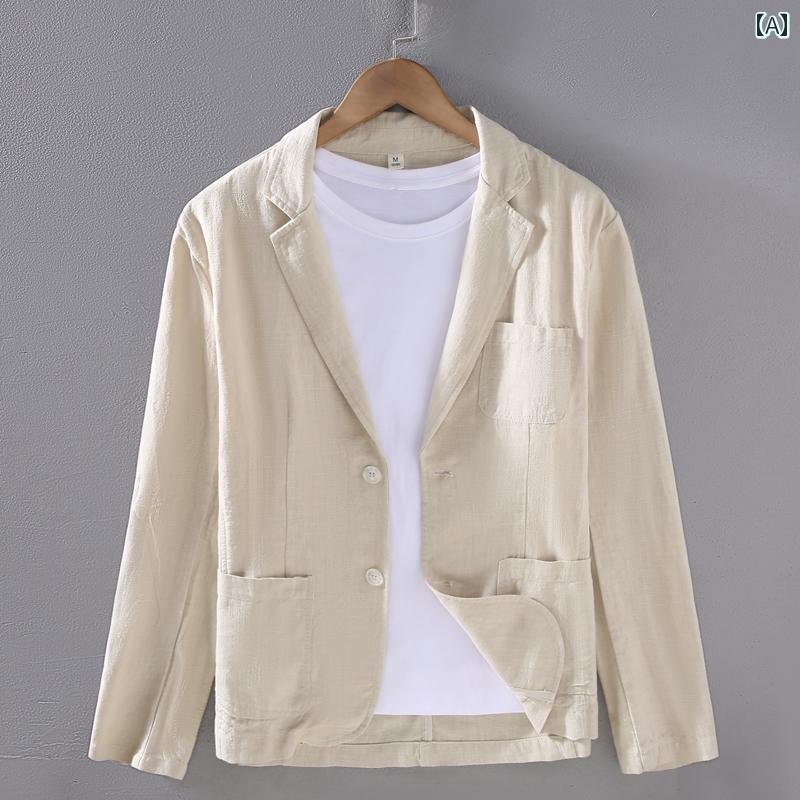 乐天商城 - スーツ ジャケット メンズ 春秋 メンズ リネン ビジネス カジュアル スーツ ジャケットな 服 綿 生地の シングル ジャケット