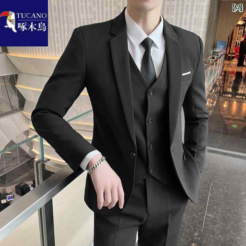 樂天商城 - スーツ ジャケット メンズ ウッドペッカー スーツ メンズ スリーピース ビジネス スモール 韓国 スリム 新郎 ウェディングドレス