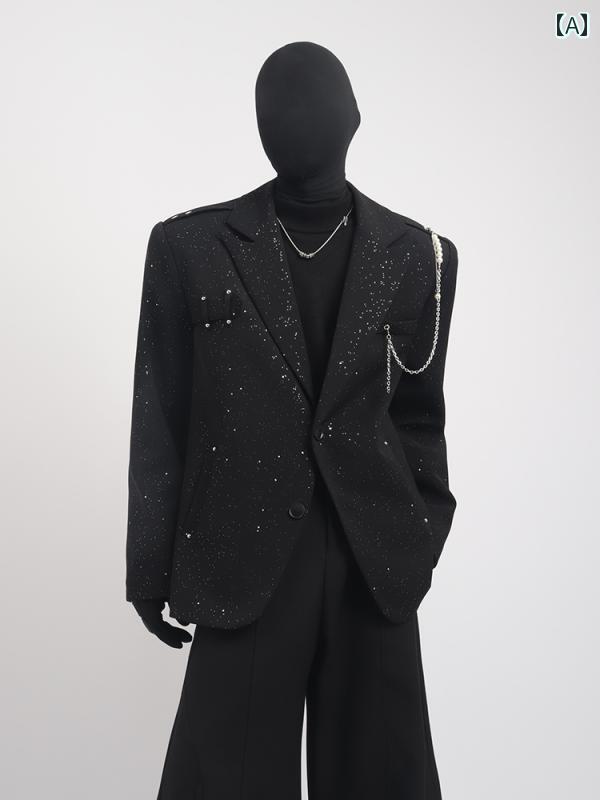 スーツ ジャケット ビジネス 黒 服 星空 スーツ ジャケット メンズ パールペンダント ファッション ステージ 衣装