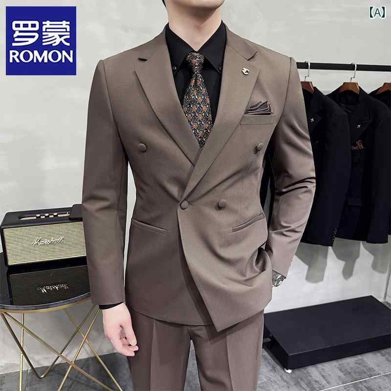 乐天商城 - スーツ ジャケット ビジネス ロモンの 高級 ダブルブレスト スーツ 男性用 ビジネス カジュアル フォーマルウェア 新郎 ウェディングドレス 小さい ジャケット
