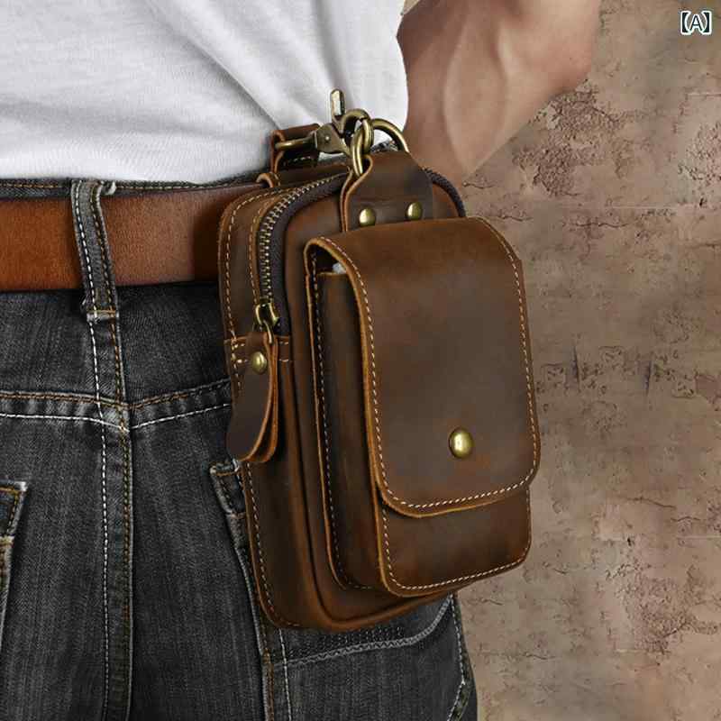 メンズ アクセサリー バッグ 収納便利 メンズ ホース レザー スマートフォン ウエスト バッグ トップ 牛革 レザーベルト 革 建設 現場 作業 腰に 掛ける 縦型 シガレット レザーケース