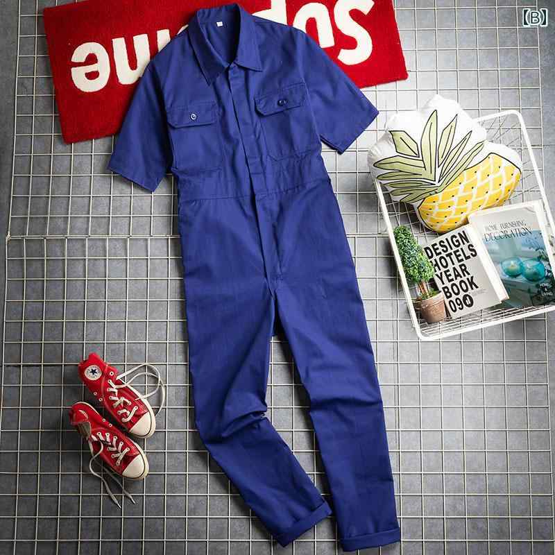 メンズ オーバーオール つなぎ ワークスタイル オレンジ 半袖 ジャンプスーツ オーバー オール メンズ レディースの な 無地 ヒップ ホップ スーツ