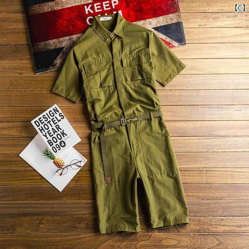 メンズ オーバーオール つなぎ 韓国 ジャンプスーツ スーツ 夏 薄手 半袖 レトロ ワークウェア オール イン ワン メンズカジュアル