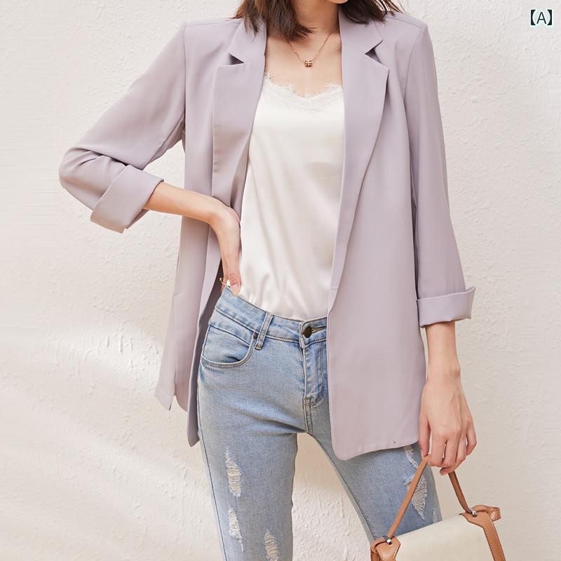 Rakuten - スーツ ジャケット スタイル レディース シフォン 小さい スーツ ジャケット 女性 春夏の 新 韓国 日焼け防止 服 カジュアル 薄 部 空調 カーディガン