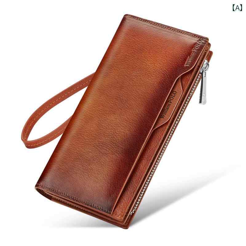 メンズ 財布 ウォレット 皇帝 ポール レザー ウォレット メンズ ロング マルチ カード レトロ カラー ブラシ クラッチ
