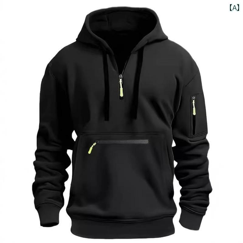 大きめ ゆったり パーカー メンズ クロスボーダー マルチ ジッパー スポーツ カジュアル スウェットシャツ プルオーバー 秋冬 メンズ パーカー ポケット サイズ