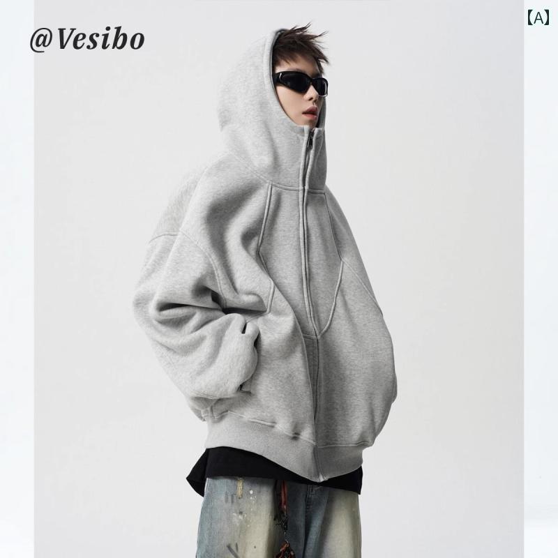 大きめ ゆったり パーカー メンズ 春の メンズ向け アメリカン ヘビーウェイト デ コンストラクト フード ジャケットな スプライス セーター ストリートの 万能 カップル パーカー