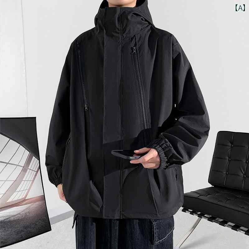 大きめ ゆったり パーカー メンズ アウトドア スリーインワン ジャケット メンズ 美男 カップル スポーツ 機能 防風雨 よけ 登山 ブラック