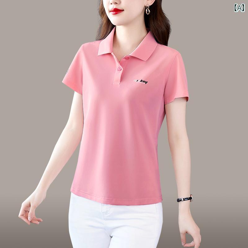 レディース ポロシャツ シンプル 冷感 Tシャツ レディース 薄手 大きめ サイズ 母 夏 半袖 中年 女性 速乾 トップス ポロシャツ