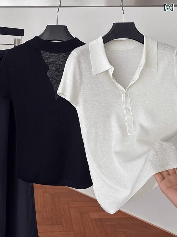 レディース ポロシャツ シンプル ホワイト ポロシャツ ショルダー 半袖 Tシャツ レディース 夏 冷感 薄手 通勤 セーター ハイエンド ト..