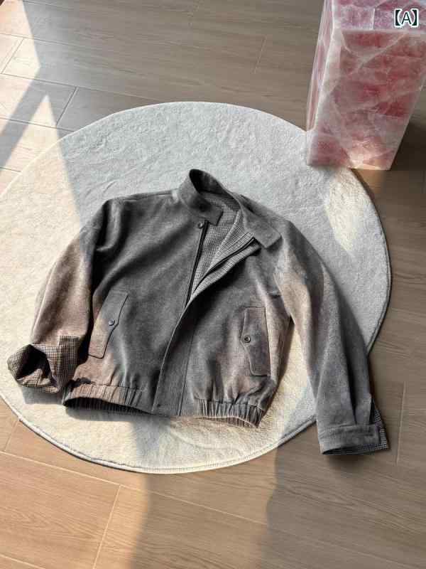 キルティング ジャケット メンズ 【 BIG S】 タッチ 木目調 千鳥格子 裏地 クリーン フィット ハリントン ショート ワイド ジャケット