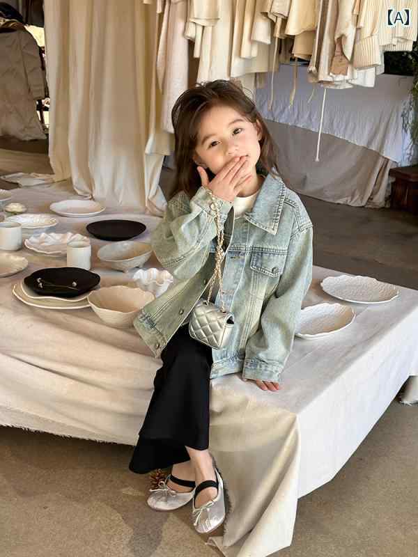 キッズ デニムジャケット かっこいい 女の子 カジュアル デニムジャケット 2024 春秋 子供 韓国 ゆったり な ジャケット ベビー スタイリッシュな トップス