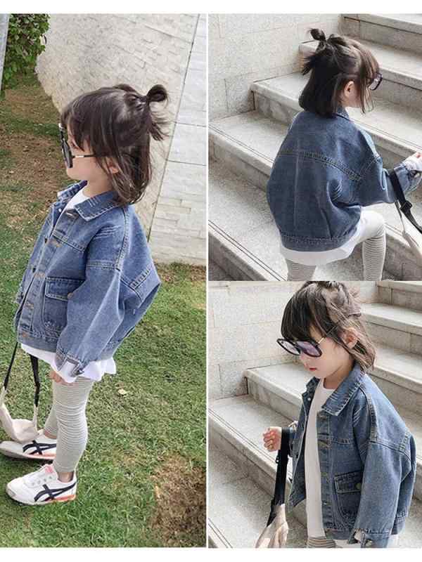 夾克 - キッズ デニムジャケット かっこいい ジャケット 韓国 デニム 子供服 小中型 女の子向け おしゃれな 春服 ベビー 子供用の トップスと