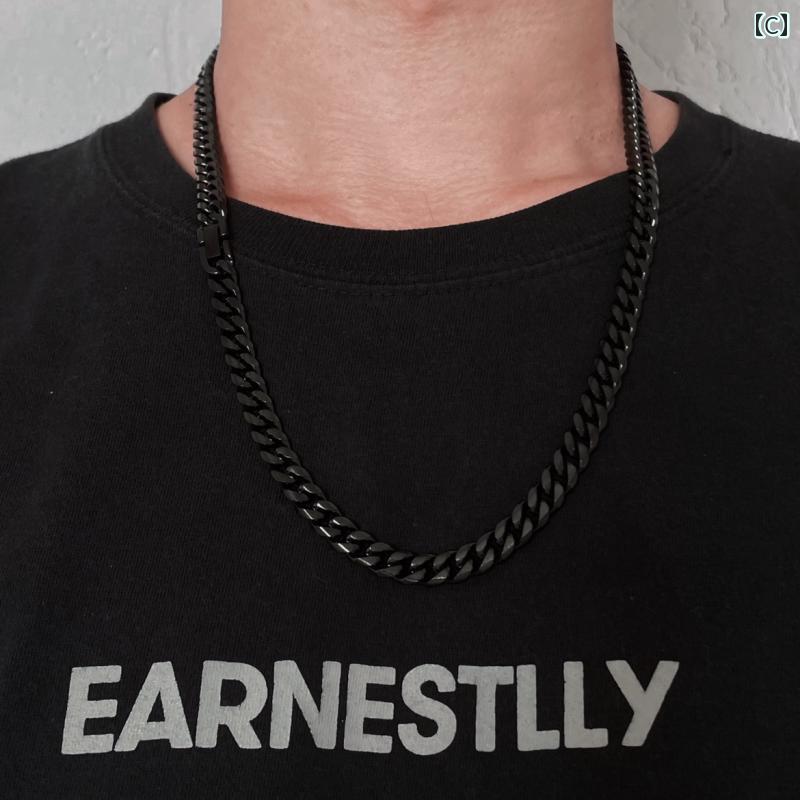 メンズ ネックレス チェーン アメリカ ヒップ ホップ キューバ チェーン メンズ ブラック チタン スチール ネックレス 8 mm 厚高 密度