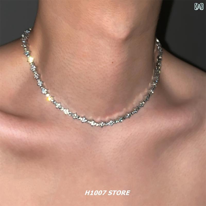 メンズ ネックレス チェーン スーパー フラッシュ ソーン フラワー シェイプ フル ラインストーン メンズ 鎖骨 ネックレス レディース ハイエンド カップル...