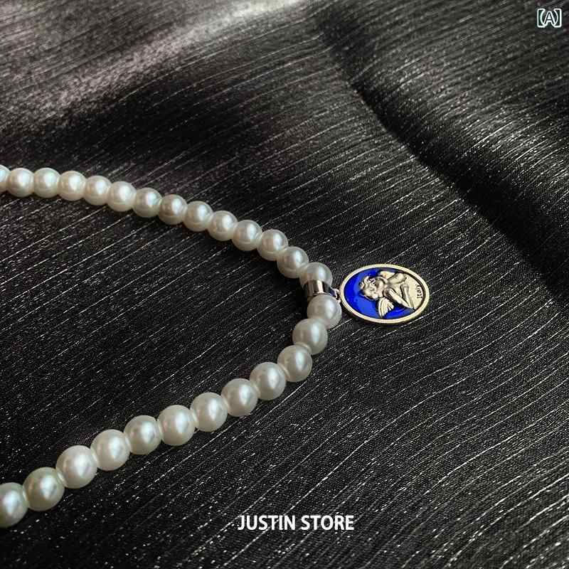 メンズ ネックレス チェーン ジャス ネイル パールネックレス メンズ ハイエンド 秋冬 セーター チェーン レディース ペンダント 鎖骨 アクセサリー