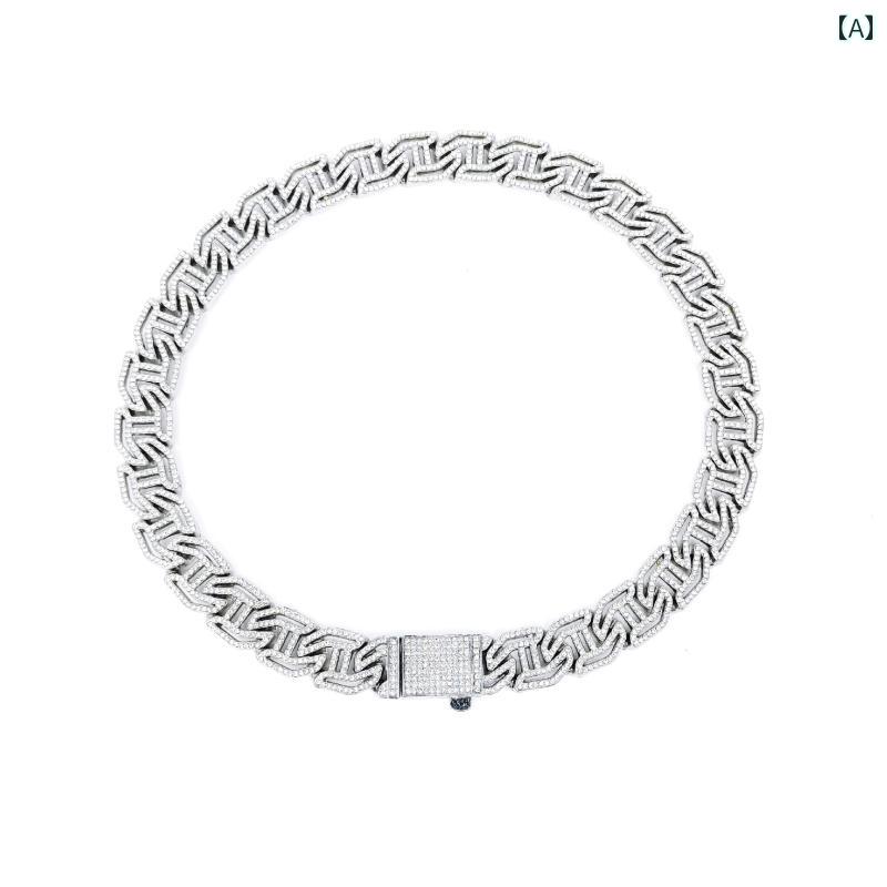 メンズ ネックレス チェーン ラインストーン型 17 mm キューバ チェーン ラインストーン ネックレス メ..