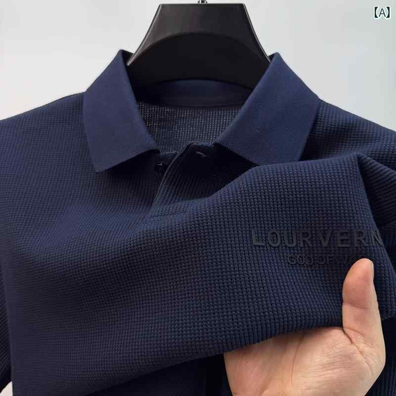 カジュアル メンズ ポロシャツ 高級 ワッフル ポロシャツ メンズ 半袖 Tシャツ 2025 夏 シングル ボタン ポロ トップス