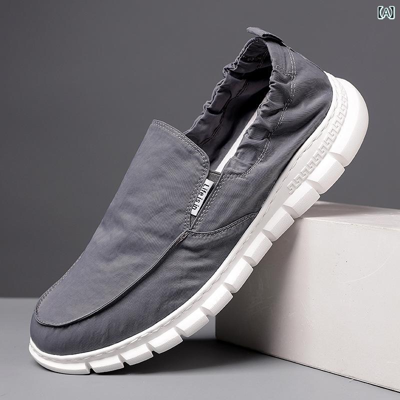 ドライビング シューズ 万能 メンズ オールド 布 靴 メンズ 夏 カジュアル キャンバス シューズ 通気性 ワン ステップ 運転な スリッポン な ヒキガエル