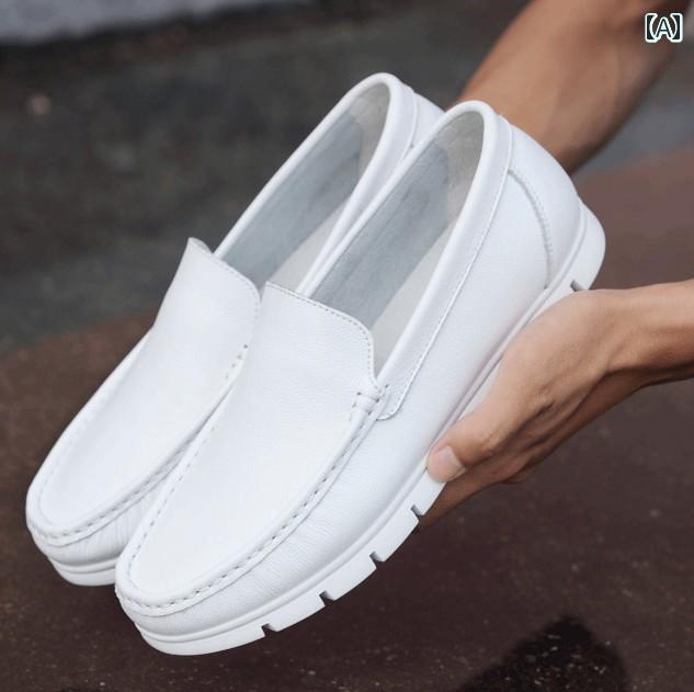 ドライビング シューズ 万能 メンズ メンズ 革 ドクター ワークシューズ ホワイト ナースシューズ レザーシューズ トゥシューズ ソフト ソール ドライビングシューズ 韓国 スリッポン シューズ