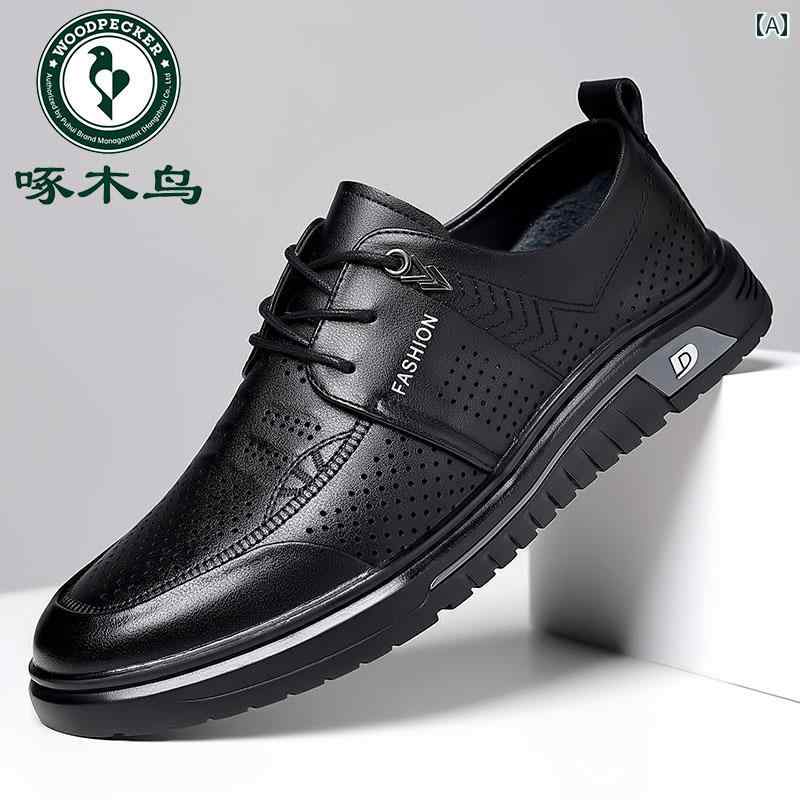 ドライビング シューズ 万能 メンズ ウッドペッカー メンズシューズ 夏 ソフト ソール 防臭 通気性 レザーシューズ メンズ 革 サンダル ダッド シューズ